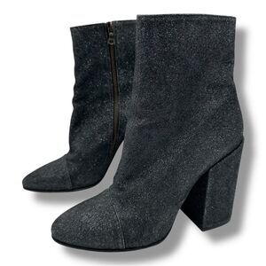 Dries Van Noten Black Glitter Block Heel Side-zip Designer Bootie‎ Boots Sz 9.5